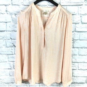 LOFT Pink Floral Long Sleeve Button Blouse Size L